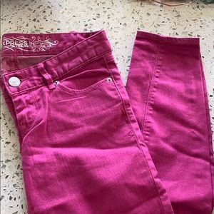 Express hot pink skinny jeans